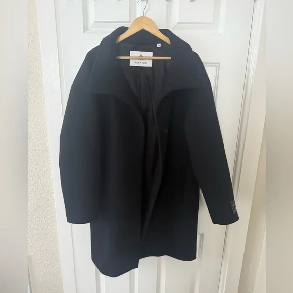 NWT Babaton Correa Funnel-Neck Wool Coat Black Size Large - Picture 7 of 13